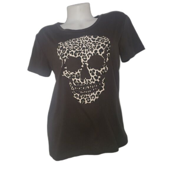 CHASER Brown Leopard Print Skull T Shirt Womens Size Small - Picture 9 of 9